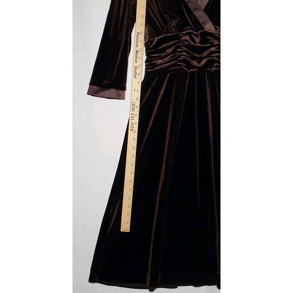 Sandra Darren Brown Velvet Empire Dress 10 Satin Trim V-Neck Romantic Old Money - Picture 5 of 11